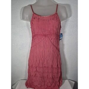 Bluewater Beach Coral Pink Sequin Spaghetti Strap Tea-Length Sun Dress